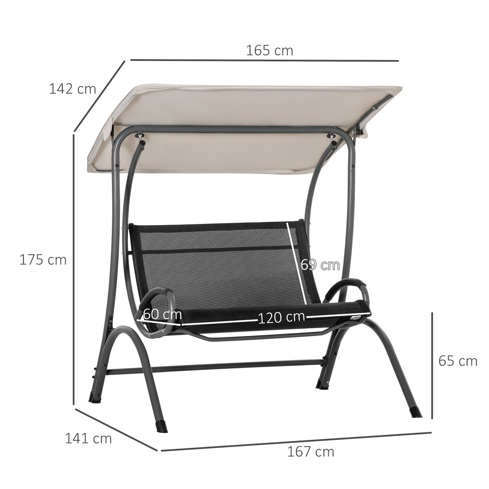 Outsunny 2 Seater Garden Swing Seat Double Bed Swing Chair Outdoor Hammock Bench w/ Adjustable Tilting Canopy