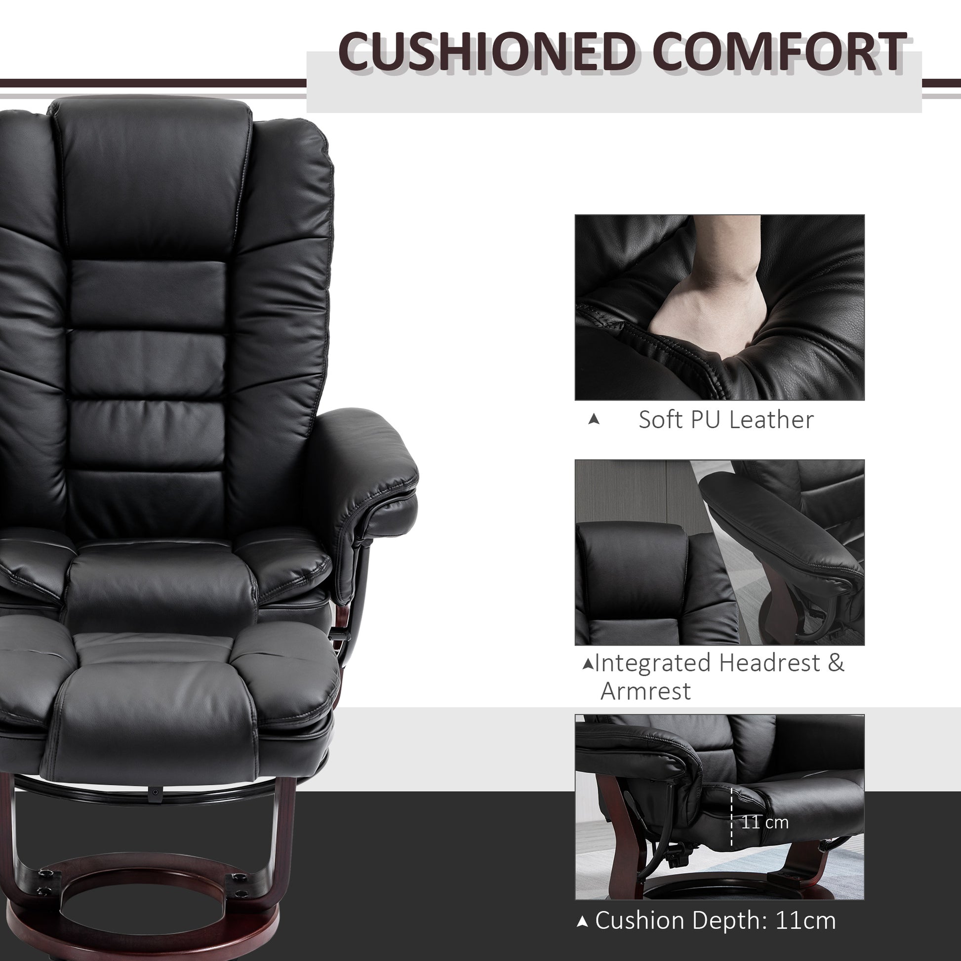 Homcom Manual Recliner and Footrest Set PU Leather Leisure Lounge Chair Armchair with Swivel Wood Base