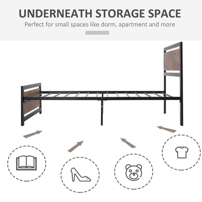 Homcom Single Metal Bed Frame Slat Support Bedstead Base w/ Headboard & Footboard