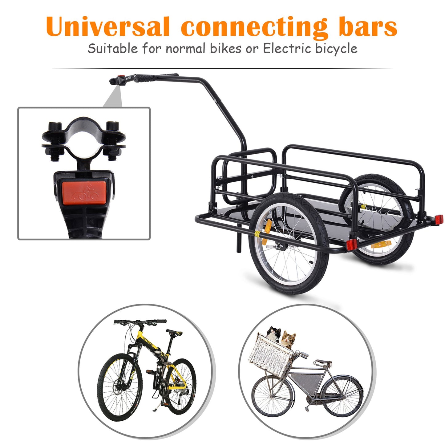 Homcom Bike Cargo Trailer Bicycle Cargo Storage Cart w/ Hitch Cycling Camping Luggage Storage Carrier Transport Steel Black