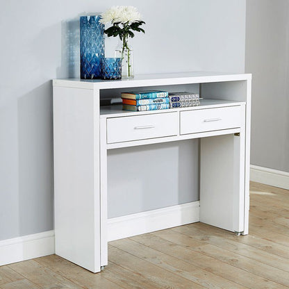 Regis Extending Console Table White 2 Drawers 98.5cm