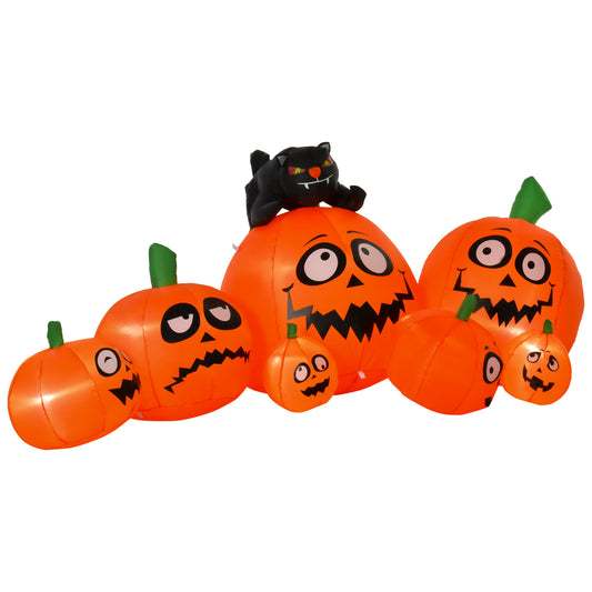 Homcom Halloween Decoration Inflatable Pumpkin & Cat LED Lights Flashing Eyes Accessories Seasonal Spooky Fun Outdoor Indoor Party Adult Kids