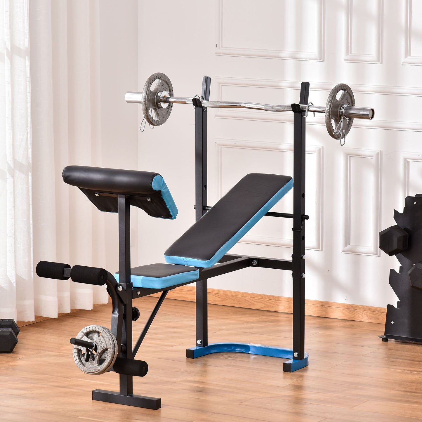 Homcom Adjustable Weight Bench with Leg Developer Barbell Rack for Home Gym Fitness