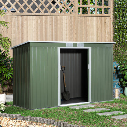 Corrugated 9 x 4' Double Door Pent Garden Shed With Ventilation Steel Light Green by Steadfast