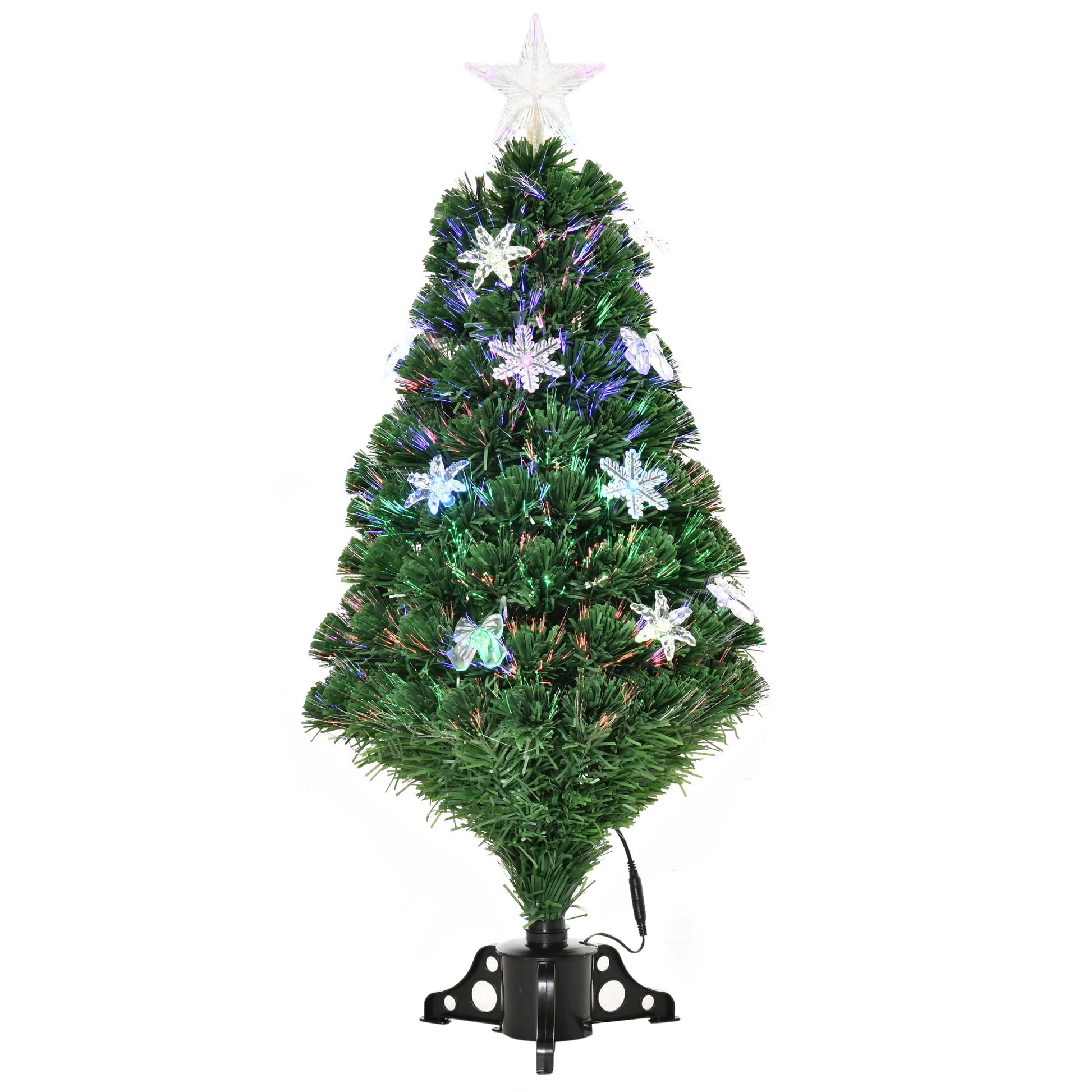 Homcom 3FT Prelit Artificial Christmas Tree Fiber Optic LED Light Holiday Home Xmas Decoration Tree with Foldable Feet