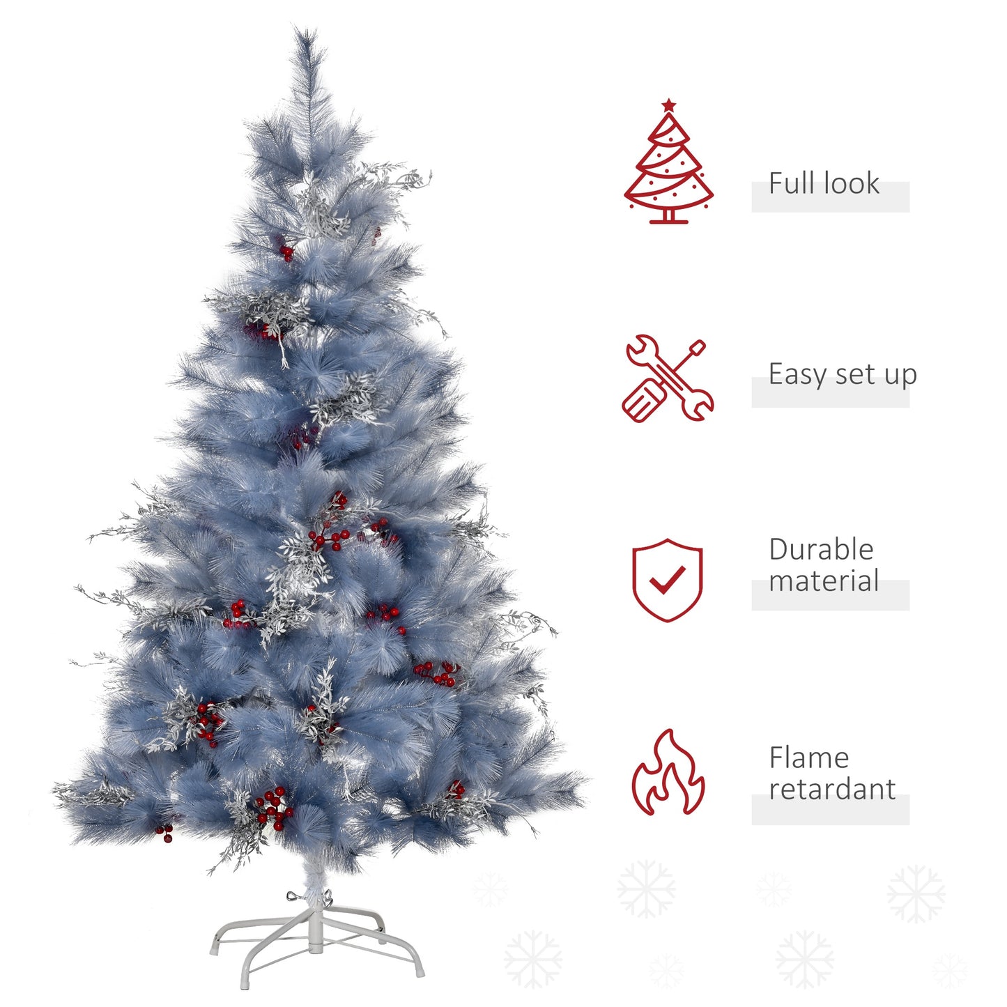 Homcom 5FT Indoor Christmas Tree Artificial Berry Snow Xmas Decoration with Metal Stand and 222 Tips Grey