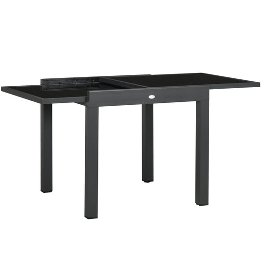 Extending Garden Table, Outdoor Dining Table with Aluminium Frame and Tempered Glass Tabletop, 80/160 x 80 x 75 cm, Black-0