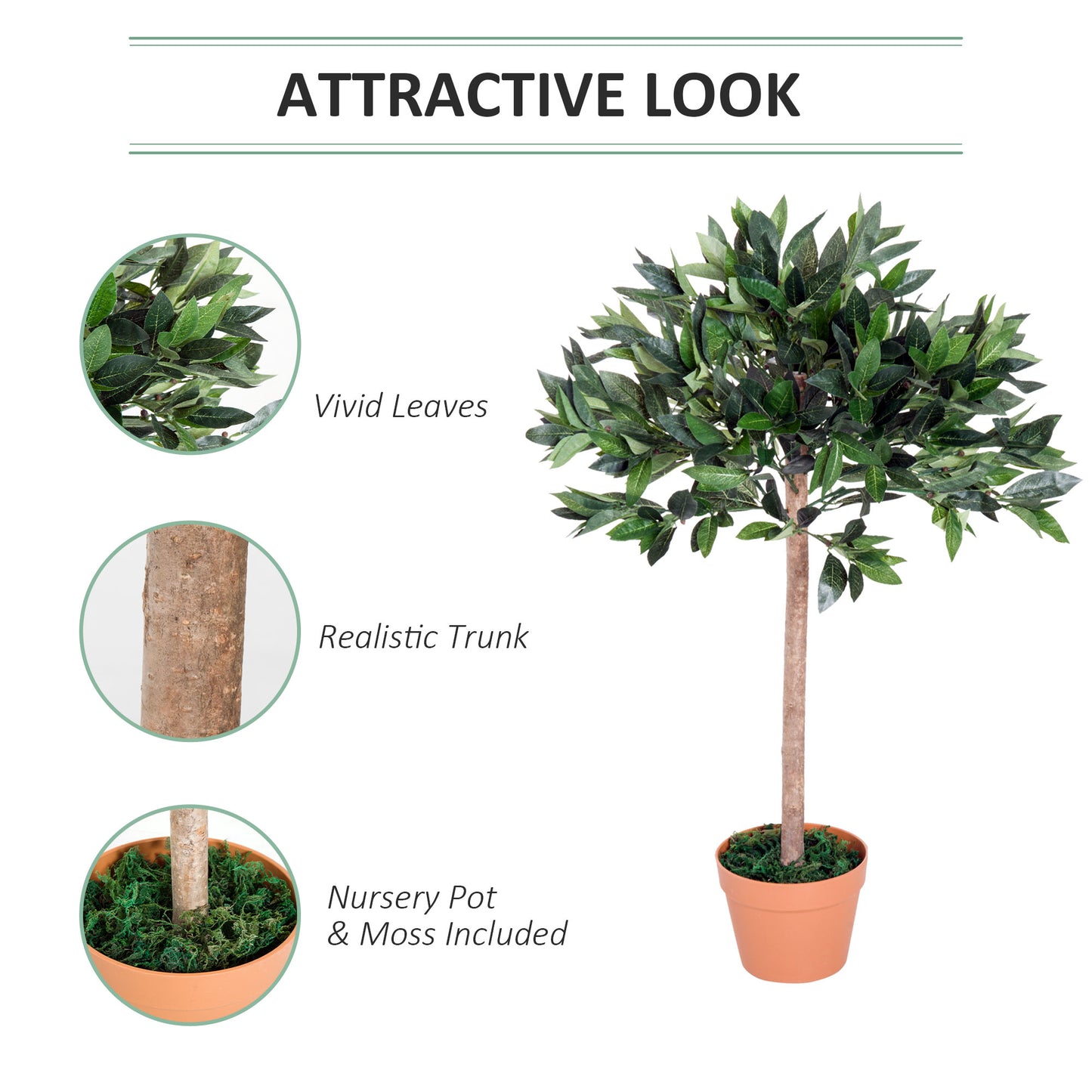 Outsunny 3ft Artificial Olive Tree Indoor Plant Greenary for Home Office Potted in An Orange Pot