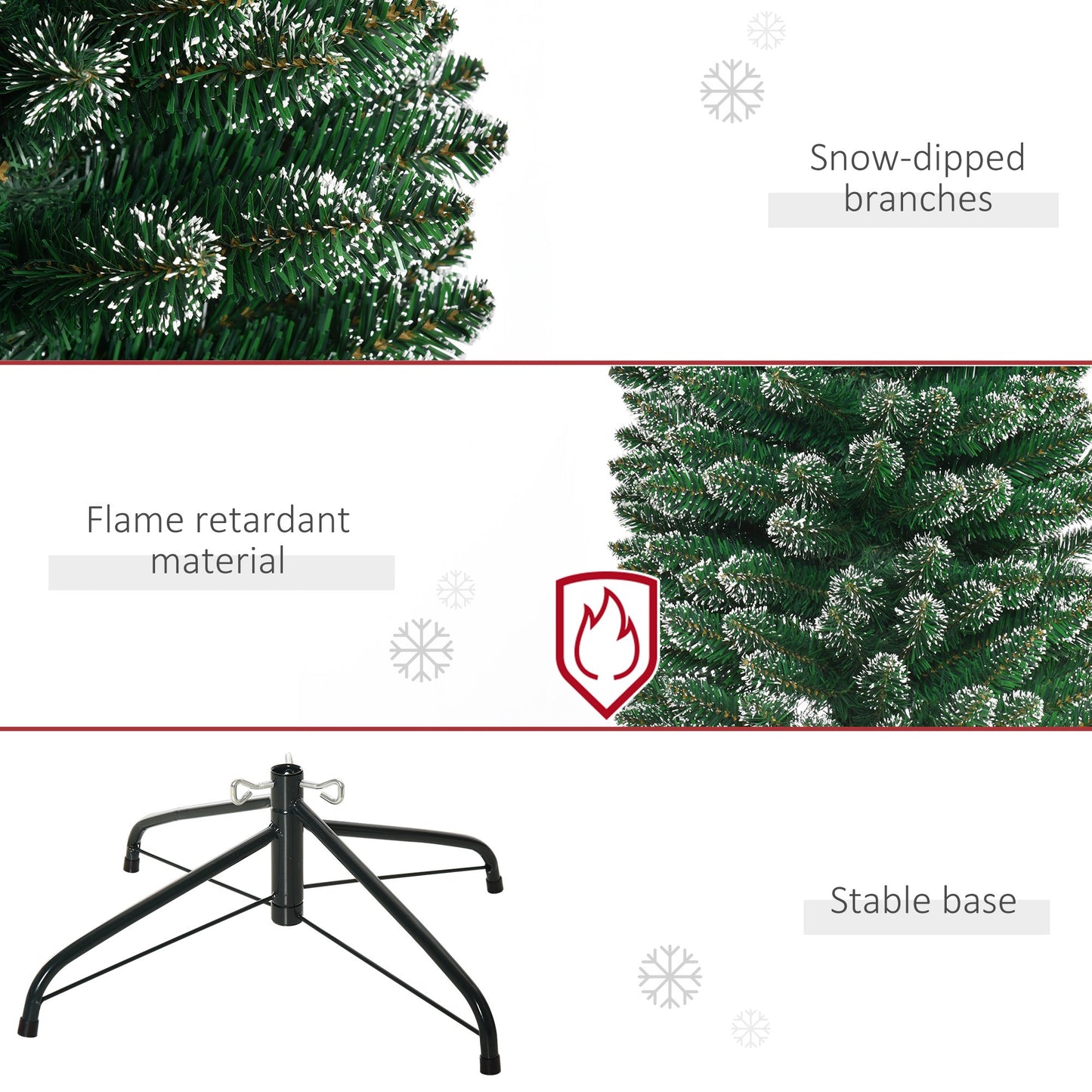 Homcom 6FT Artificial Snow Dipped Christmas Tree Xmas Pencil Tree with Foldable Black Stand