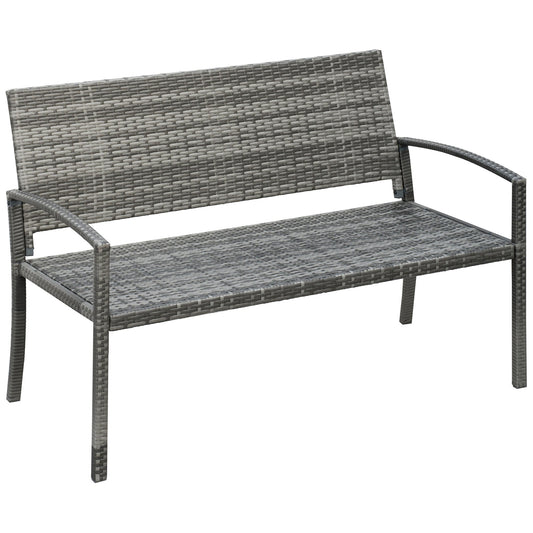 Patio Rattan 2 Seater Garden Bench Wicker Weave Love Seater Armchair Furniture Outdoor Garden Conservatory Chair Grey-0