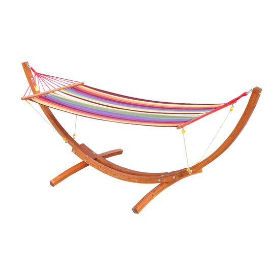 Outsunny Garden Outdoor Patio Standing Frame Wooden Cotton Hammock with Arc Stand and Safe Ropes - Multi-Colour