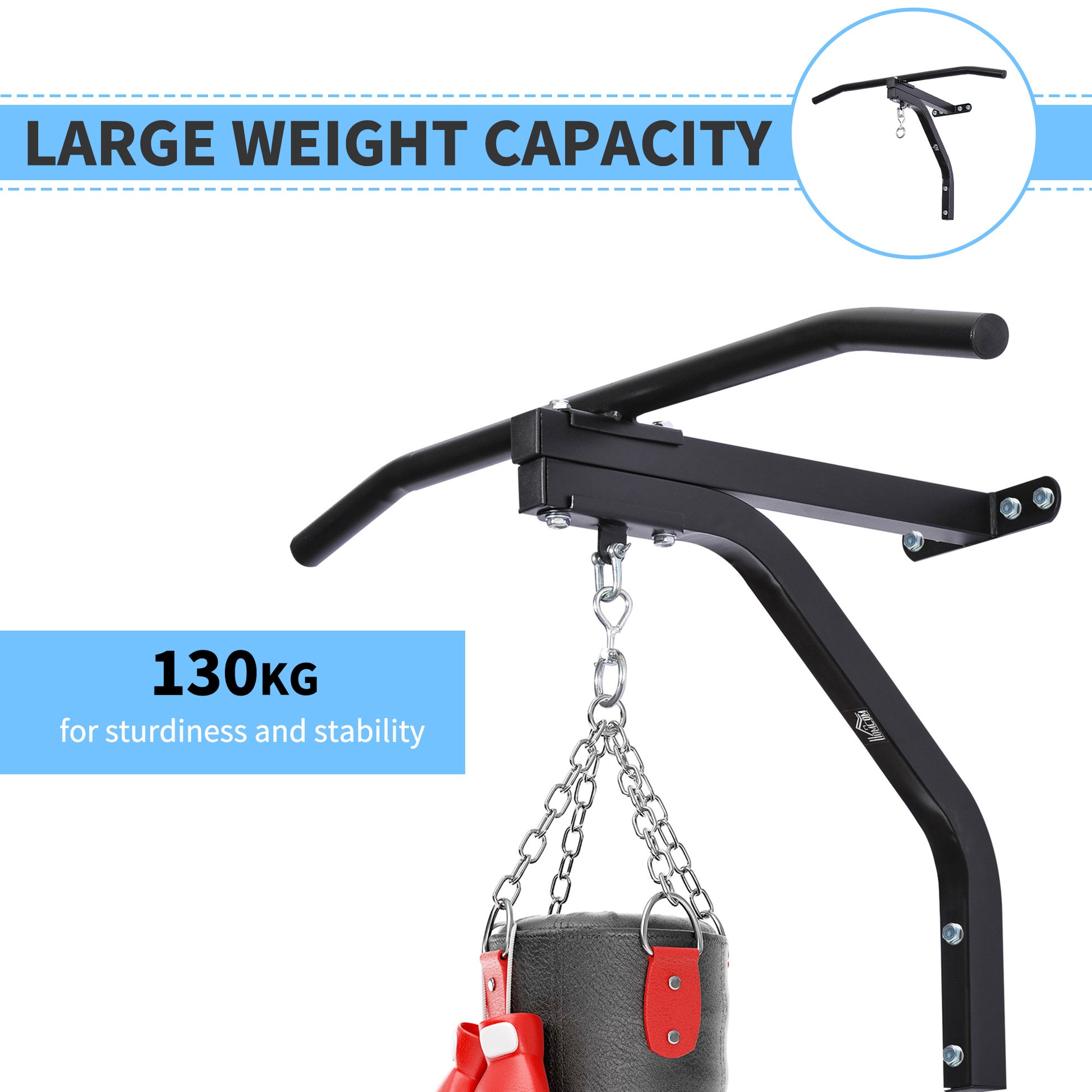 Homcom Punching Bag Hanger Wall Mount Bracket Kick Boxing MMA Training Frame Home Fitness Workout Pull Up Bar