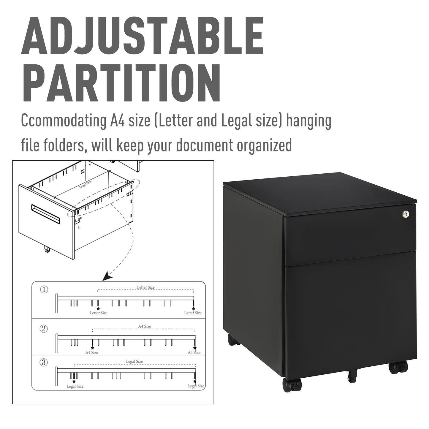 Vinsetto Mobile File Cabinet Steel Lockable with Pencil Tray Home Filing Furniture