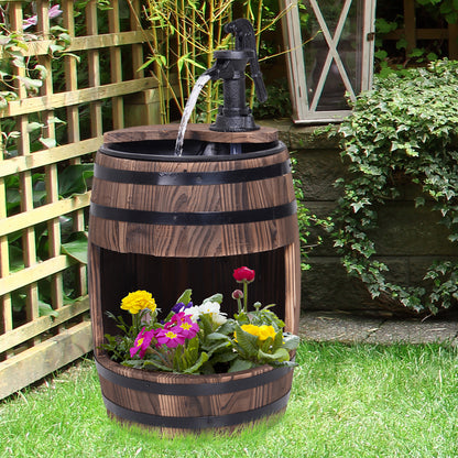 Outsunny Fir Wood Barrel Pump Fountain W/ Flower Planter