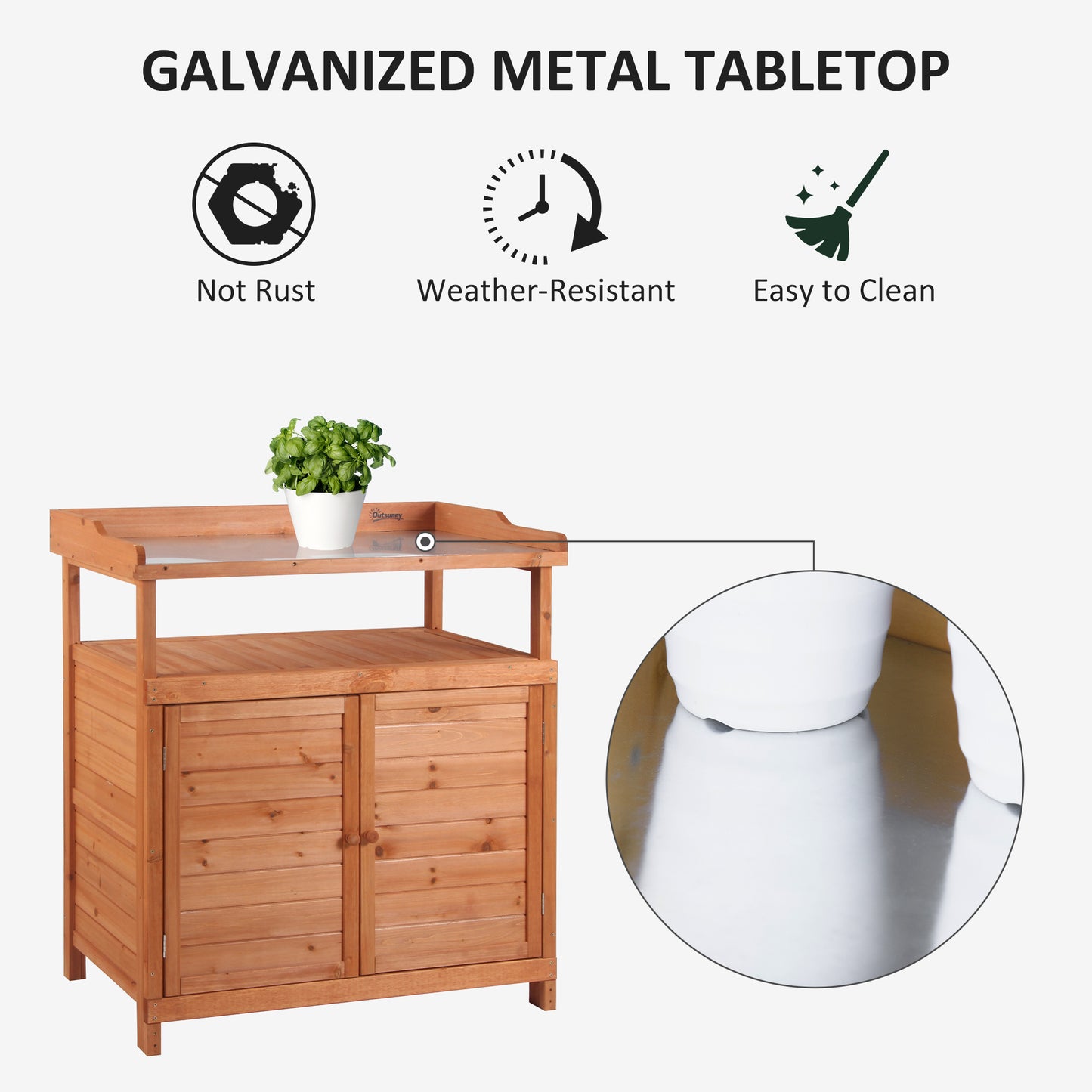 Outsunny Multi-function Potting Bench Table w/ Storage Cabinet and Galvanized Table Top