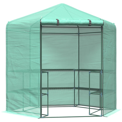 Outsunny Hexagon Walk In Garden Greenhouse PE Planter Flower Growth with Zipped Door 228 x 196 x 215H cm