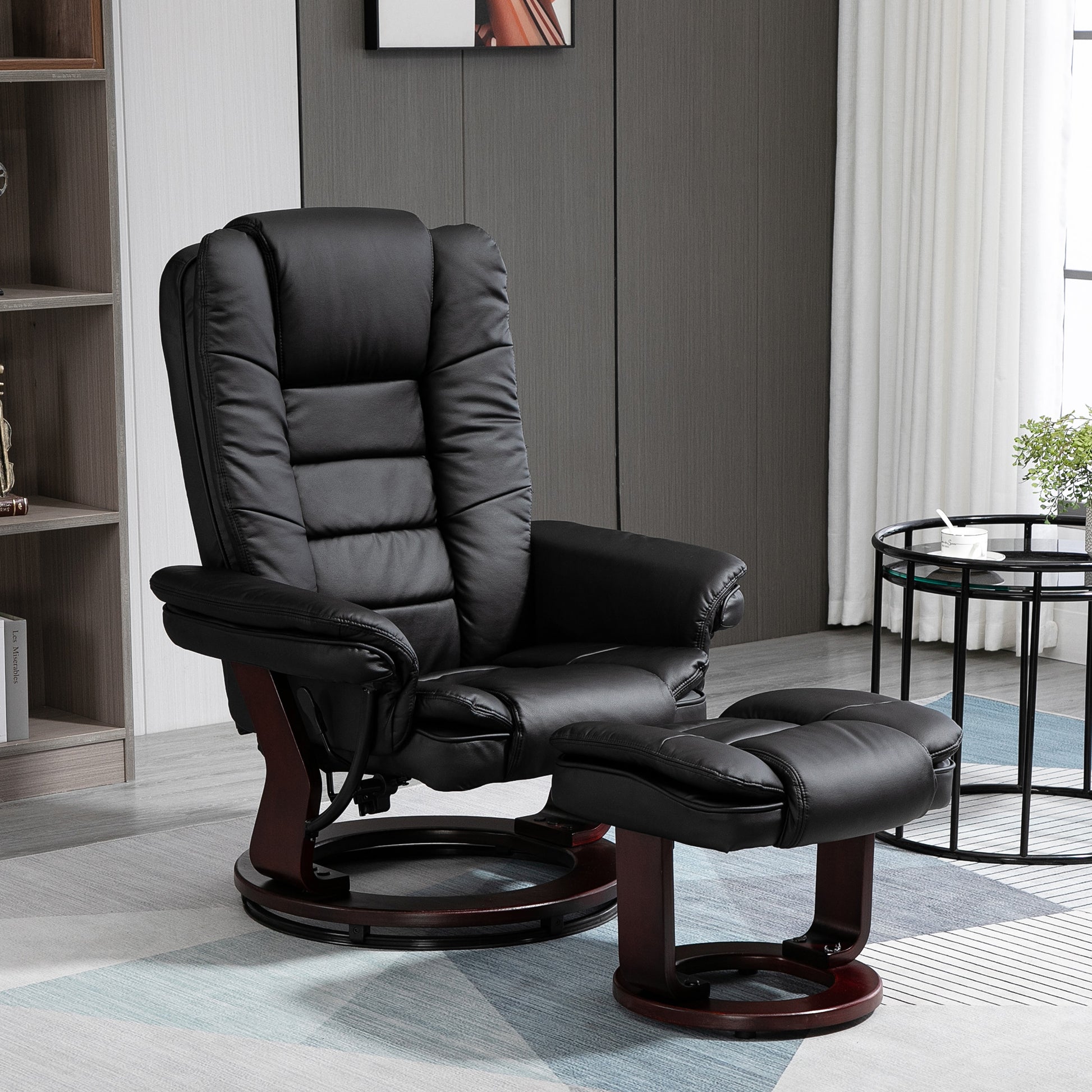 Homcom Manual Recliner and Footrest Set PU Leather Leisure Lounge Chair Armchair with Swivel Wood Base