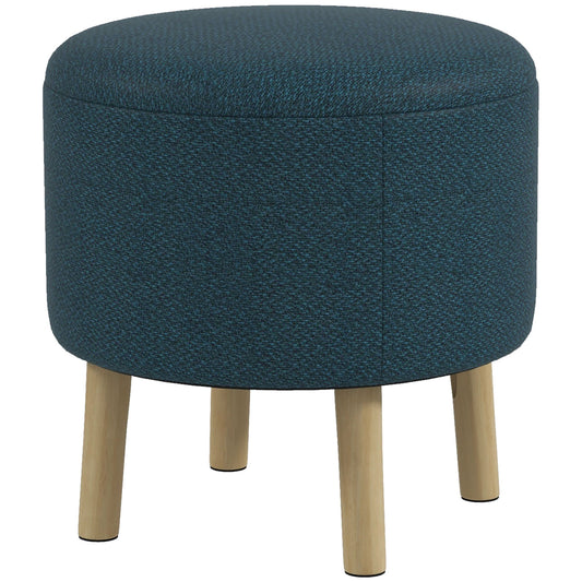 Round Ottoman Stool with Storage, Linen Fabric Upholstered Foot Stool with Padded Seat, Hidden Space and Wood Legs-0