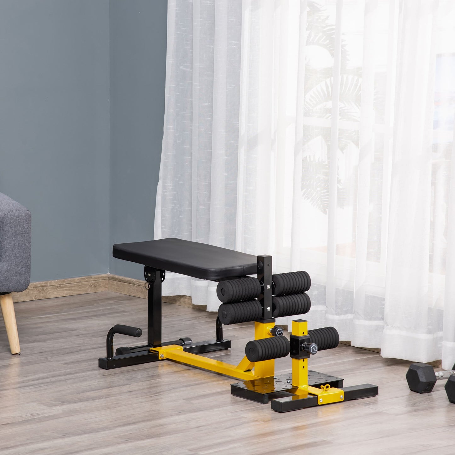 Homcom 3-In-1 Squat Machine w/ Adjustable Padded Bench