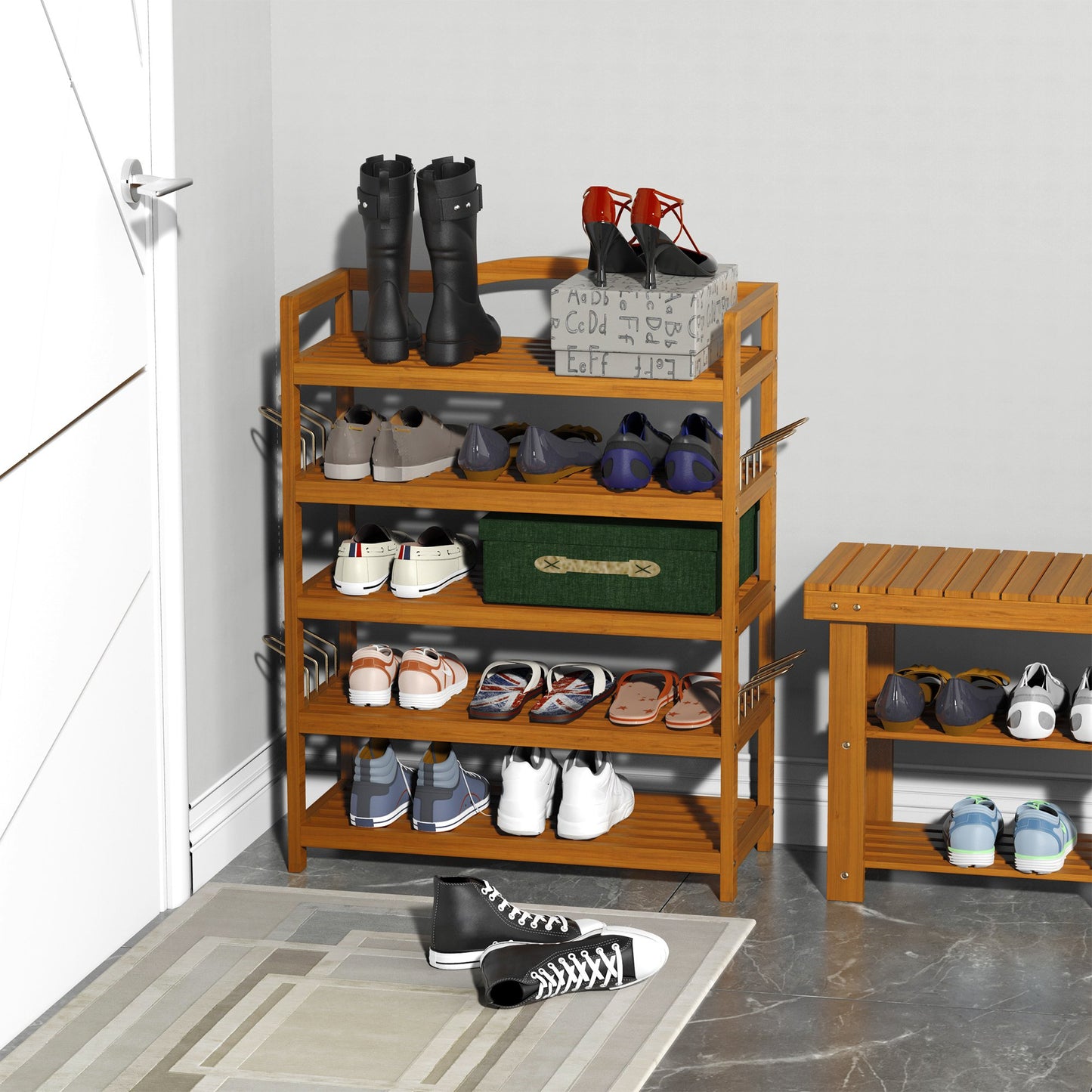 Homcom Wooden Five-Shelf Shoe Rack