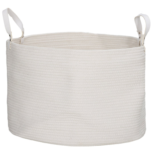 88L Cotton Rope Laundry Basket, with Handles - Cream White-0