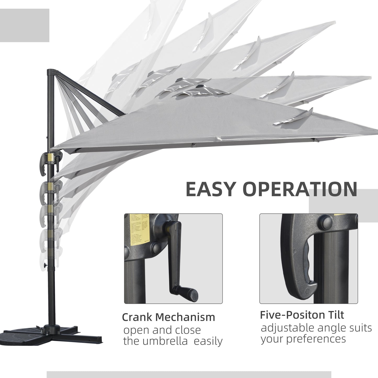 Outsunny 2.7m Square Overhanging Cantilever Umbrella