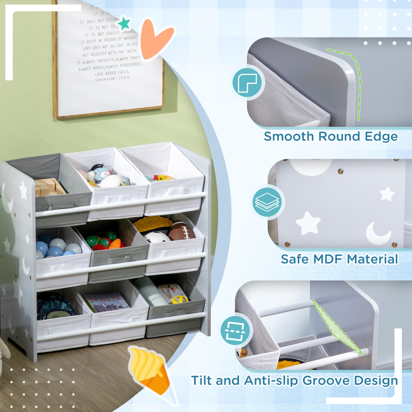 ZONEKIZ Kids Storage Unit with 9 Removable Storage Baskets