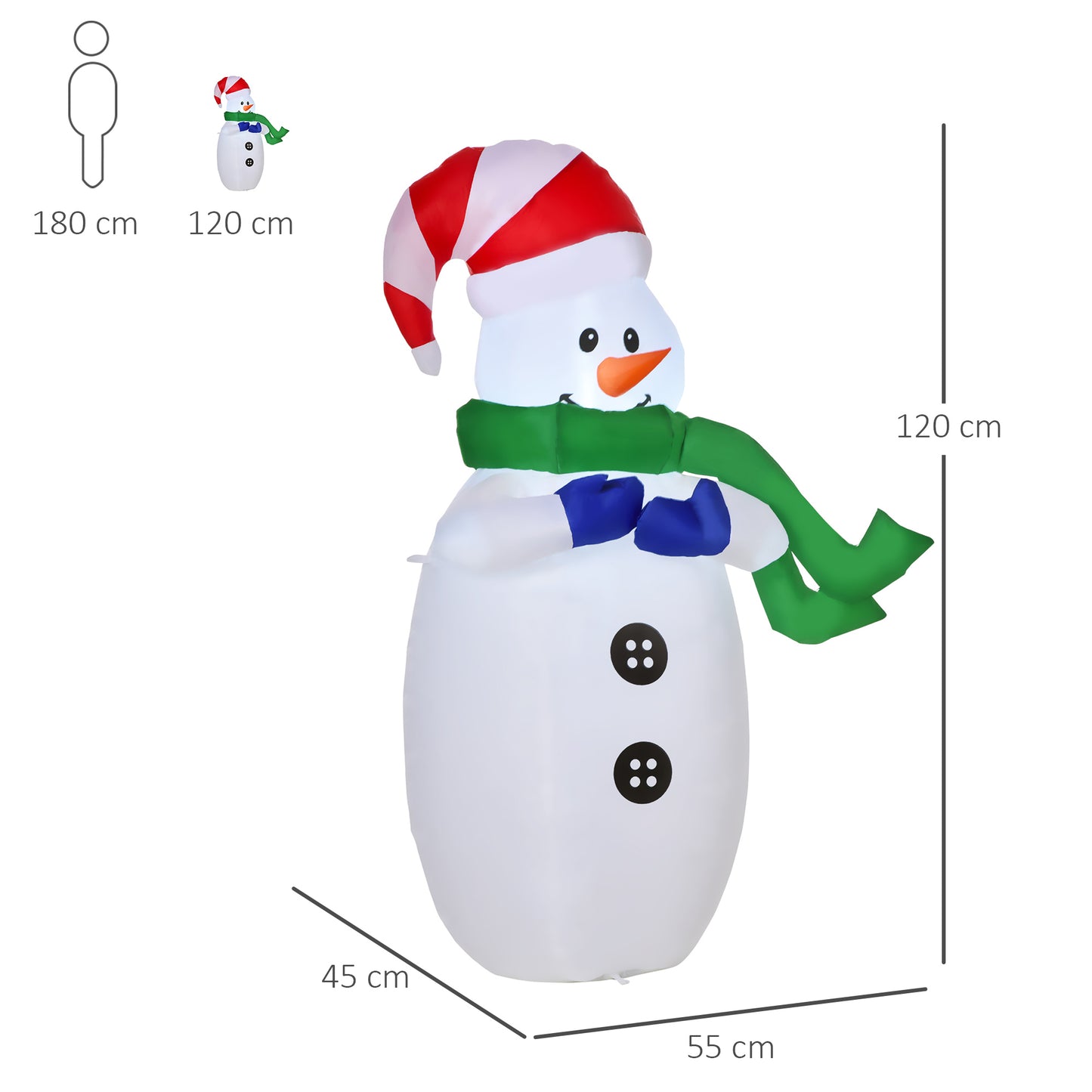 Homcom Inflatable Christmas Snowman 120 cm W/LED Lights-Multicolour