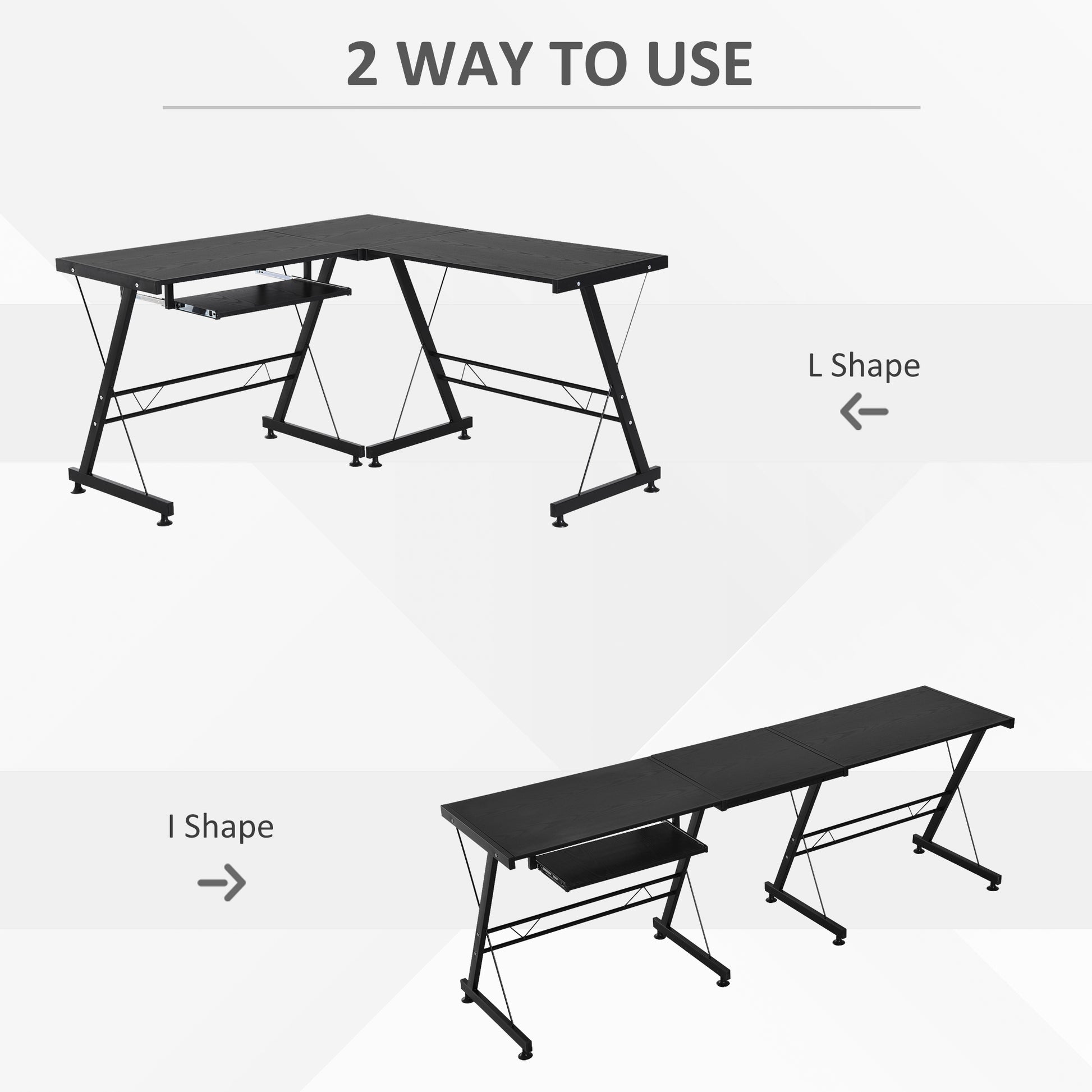 Homcom Office Gaming Desk L Shape Straight Corner Table Computer Work Station Laminated Sturdy w/ Keyboard Tray Black