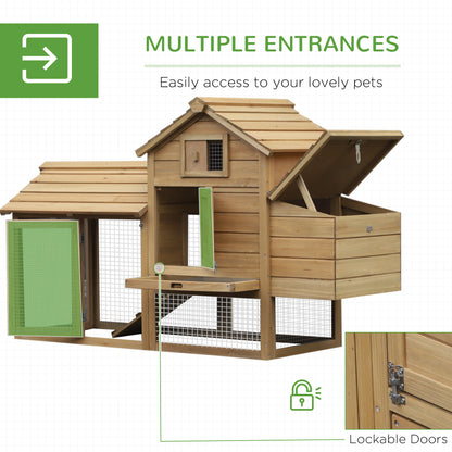 PawHut Small Chicken Coop with Run Hen House Poultry Coops Cages Nesting Box Wood 150.5 x 54 x 87cm