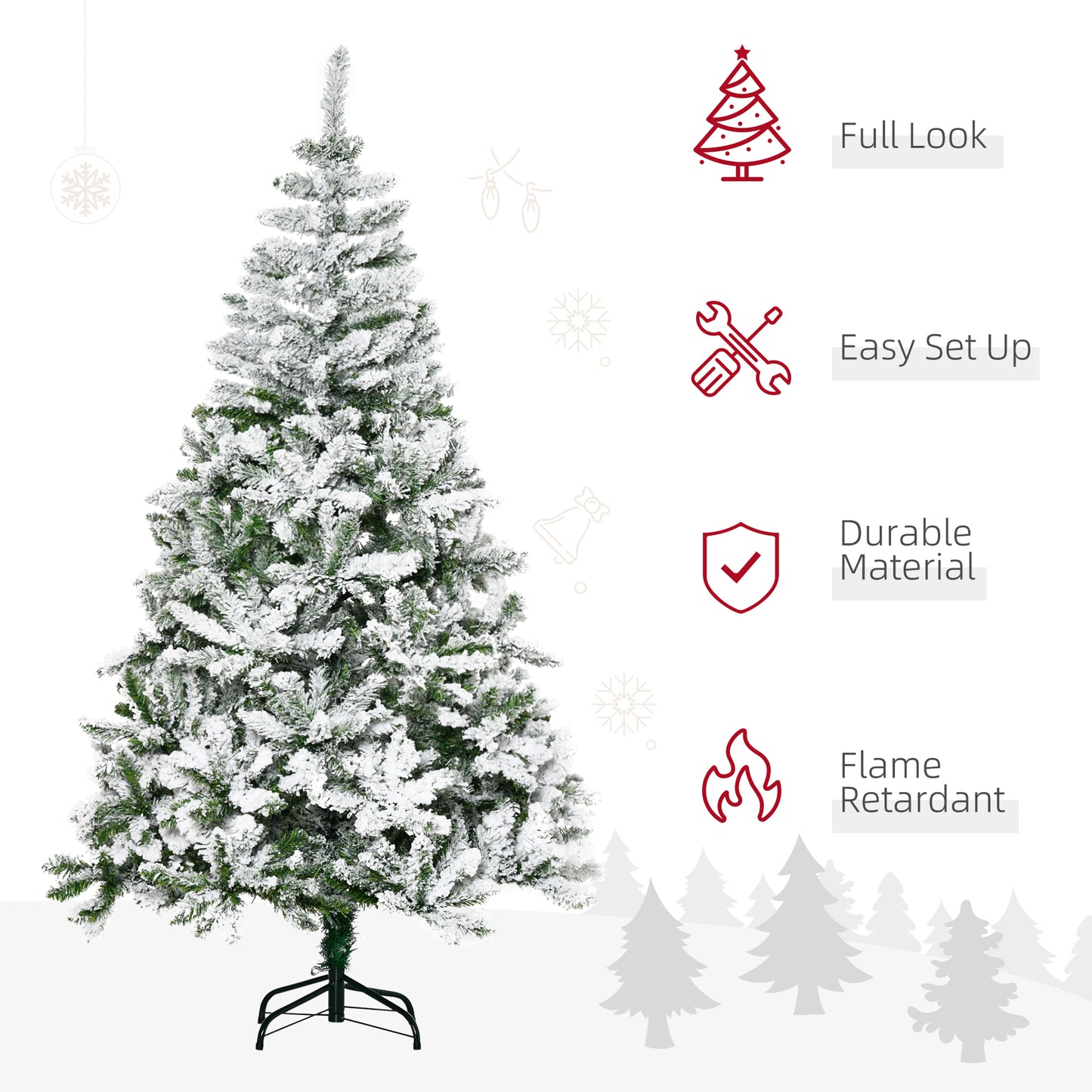 Homcom 6 Ft Snow Flocked Artificial Christmas Tree Xmas Pine Tree with Realistic Branches