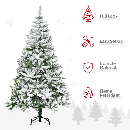 Homcom 6 Ft Snow Flocked Artificial Christmas Tree Xmas Pine Tree with Realistic Branches