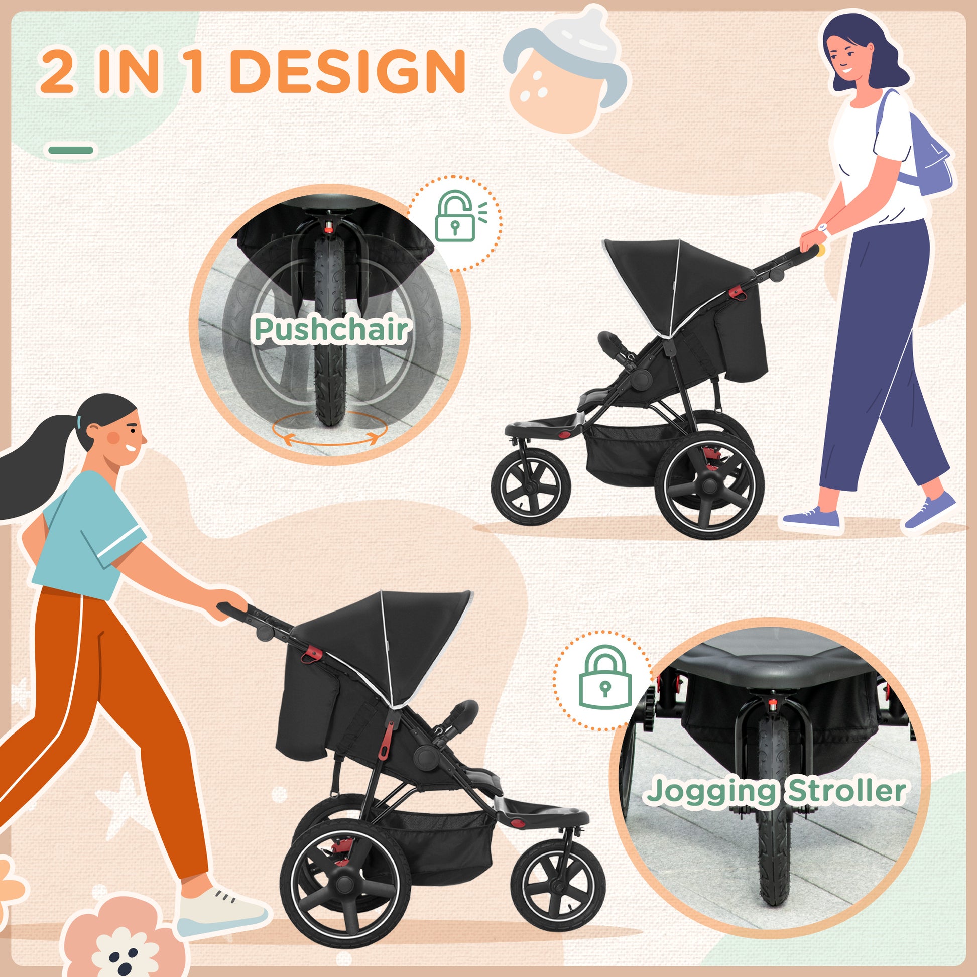 Homcom Three Wheeler Pushchair