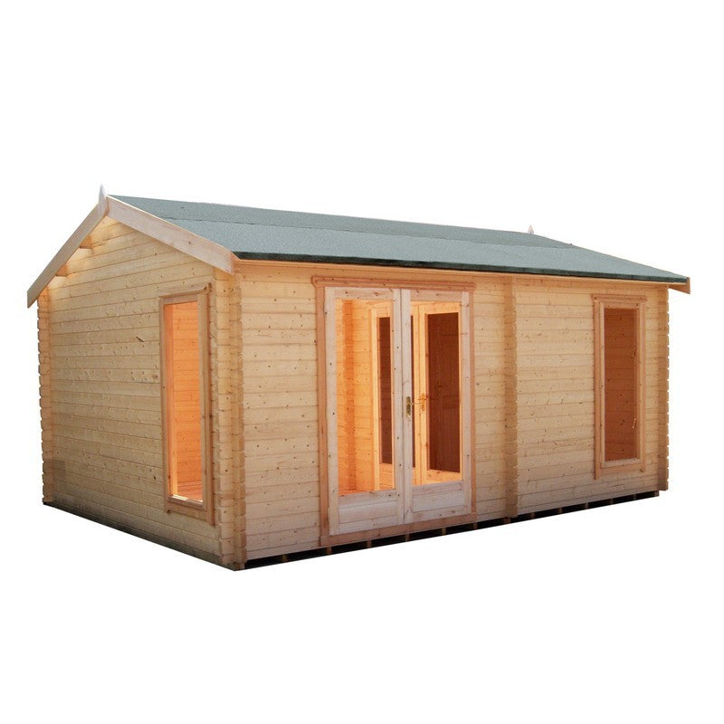 Shire Firestone 12' 8" x 17' 3" Reverse Apex Log Cabin - Premium 34mm Cladding Tongue & Groove