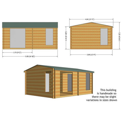 Shire Firestone 12' 8" x 17' 3" Reverse Apex Log Cabin - Premium 34mm Cladding Tongue & Groove