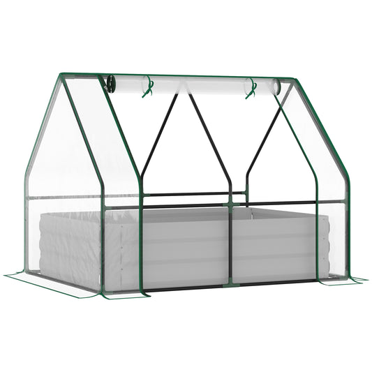 Outsunny Steel Raised Garden Planter Box Kit with Greenhouse