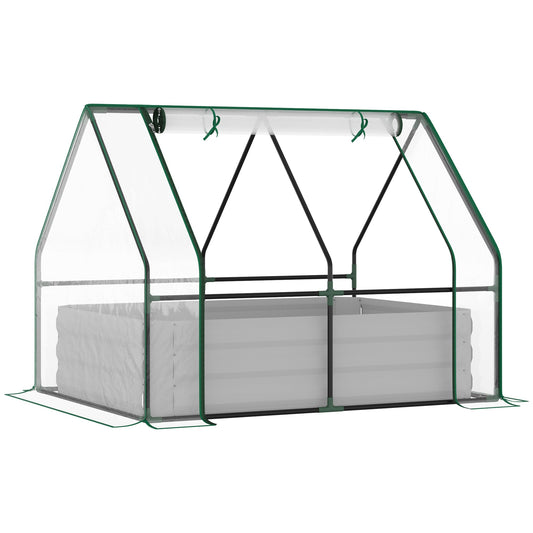 Raised Garden Bed with Greenhouse, Steel Planter Box with Plastic Cover, Roll Up Window, Dual Use for Flowers, Vegetables, 127 x 95 x 92cm-0