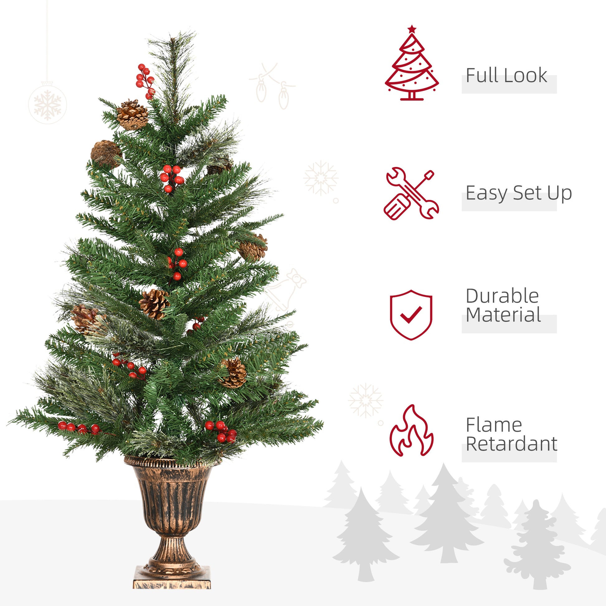Homcom 2 Pieces Set 3 Ft Artificial Christmas Tree with 110 Realistic Branches