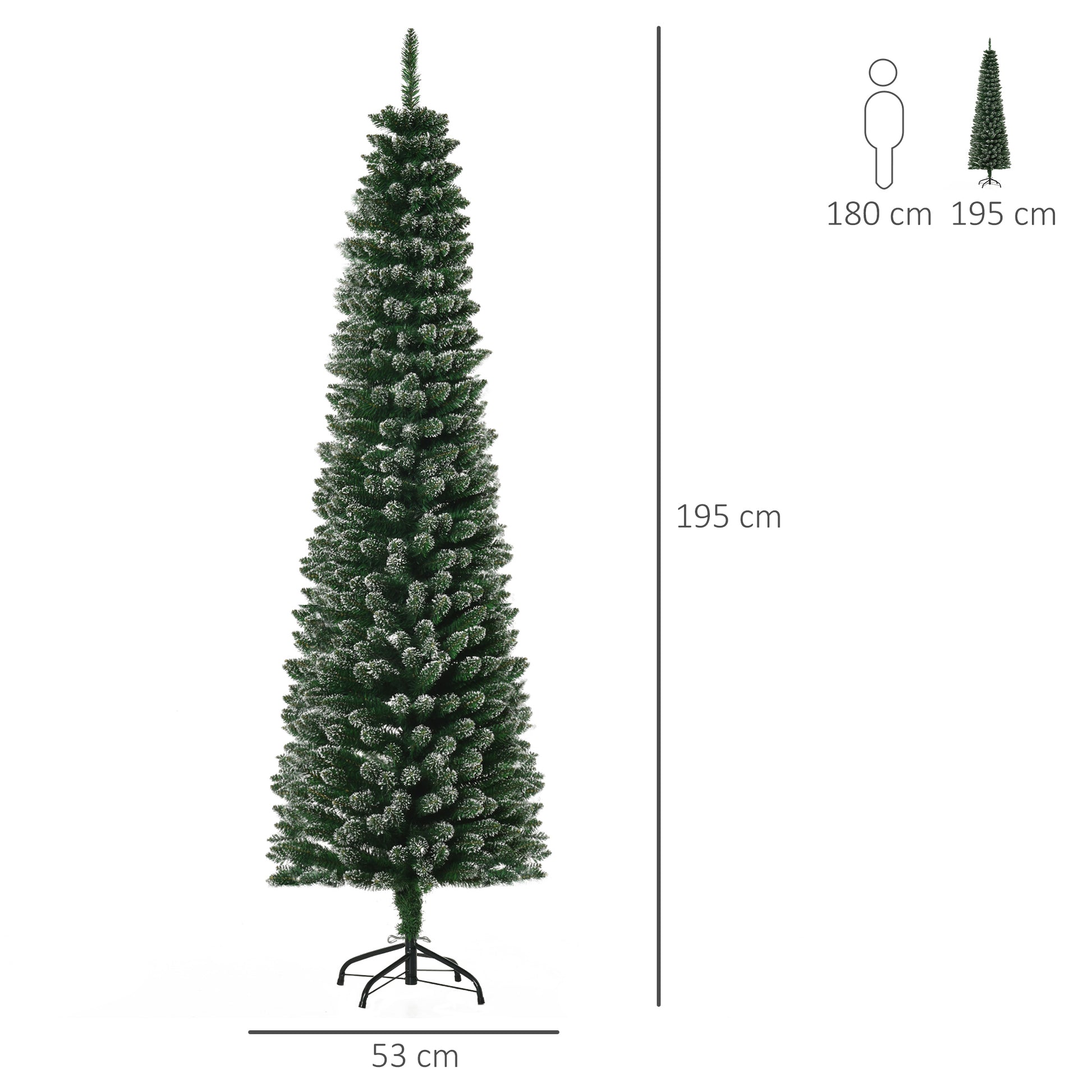 Homcom 6FT Artificial Snow Dipped Christmas Tree Xmas Pencil Tree with Foldable Black Stand