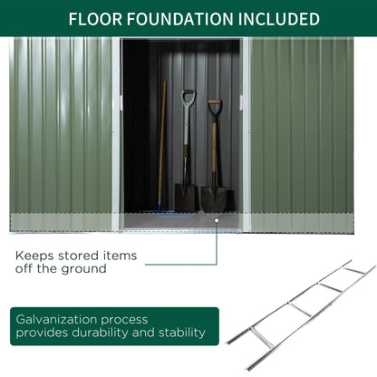 Corrugated 9 x 4' Double Door Pent Garden Shed With Ventilation Steel Light Green by Steadfast