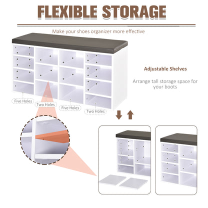 Homcom Multi-Storage Shoe Rack w/ 14 Compartments Cushion Moving Shelves Solid Frame Foot Pads Home Office Tidy Organisation Boots Trainers White