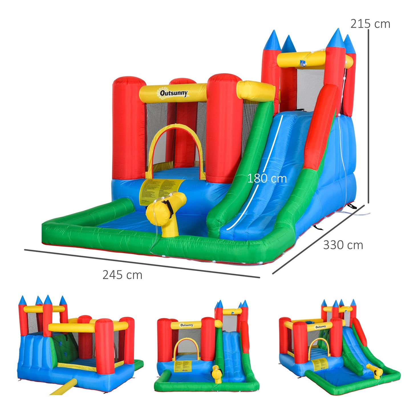 Outsunny Kids Inflatable Bouncy Castle Water Slide 6 In 1 Bounce House Jumping Castle Water Pool Gun Climbing Wall Basket With Air Blower For Summer Playland