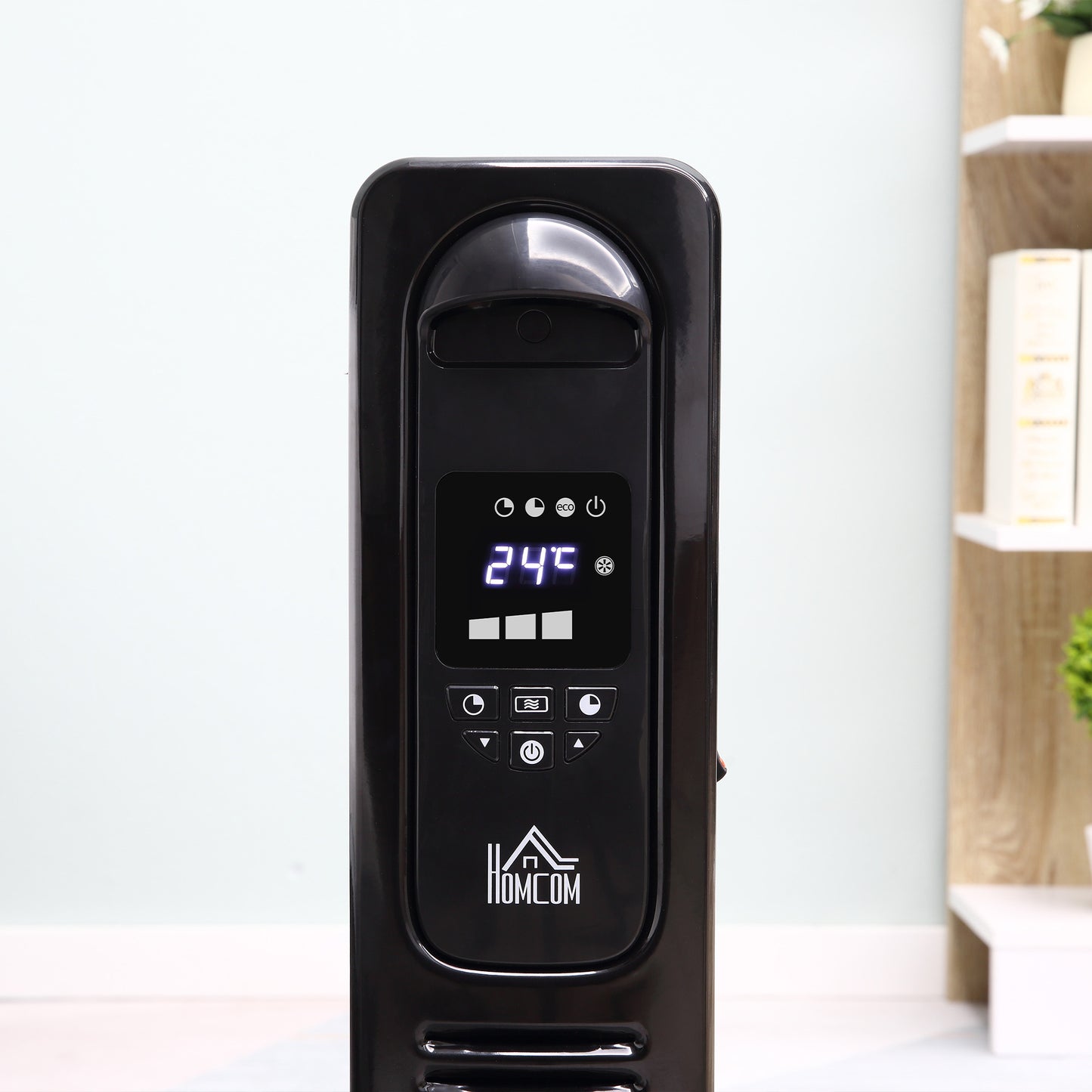 Homcom 2720W Digital Display Oil Filled Radiator 11Fin Portable Electric Heater w/ Built-in Timer Three Heat settings Safety switch Remote Control - Black