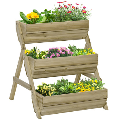 Outsunny 3 Tier Raised Garden Bed Wooden Elevated Planter Grow Box for Flower Herb Green