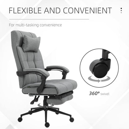 Vinsetto Office Chair With Footrest Ergonomic Office Chair With Armrests Lumber Support And Headrest Light Grey