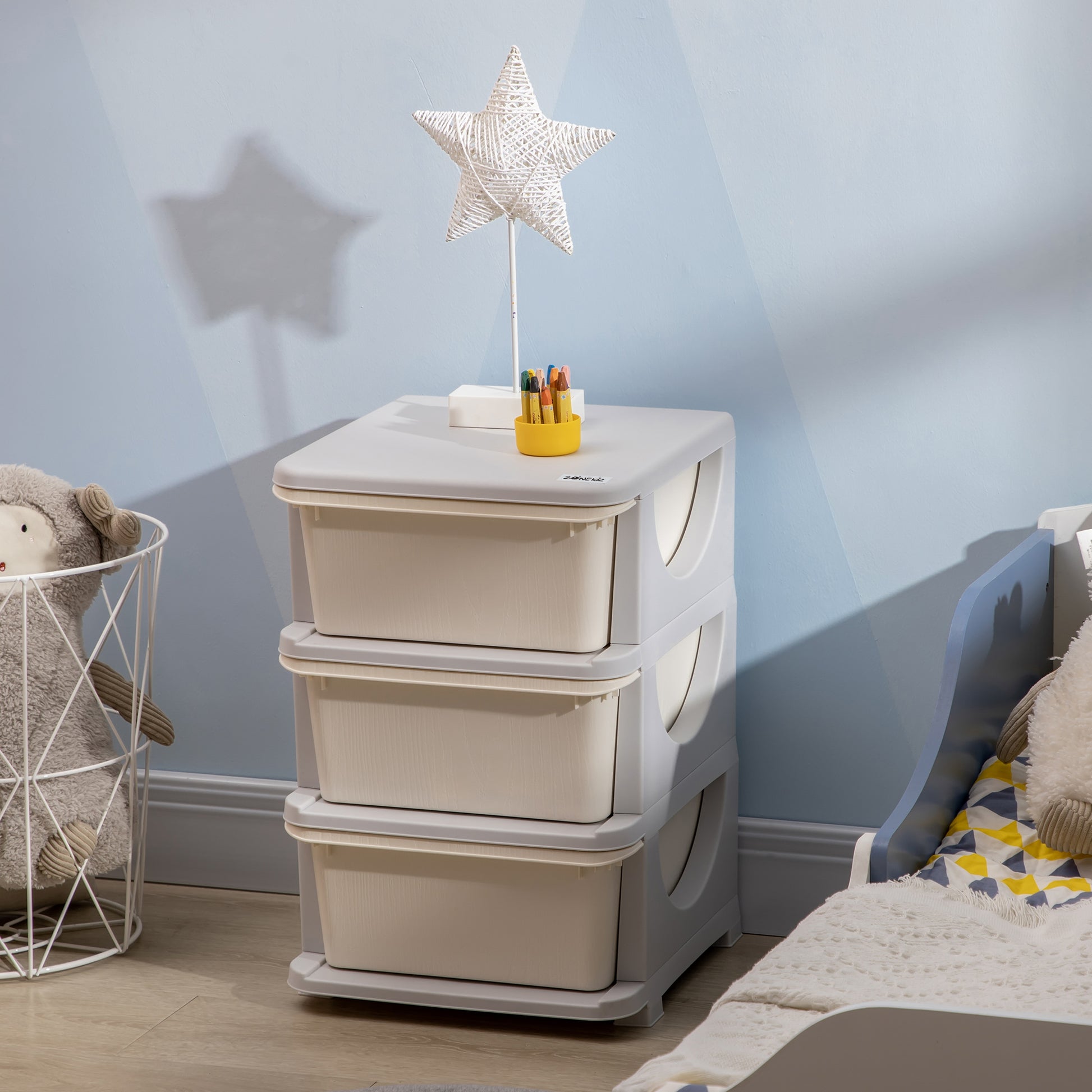 ZONEKIZ Kids Storage Units with Drawers 3 Tier Chest Vertical Dresser Tower Toy Organiser for Nursery Playroom Kindergarten White