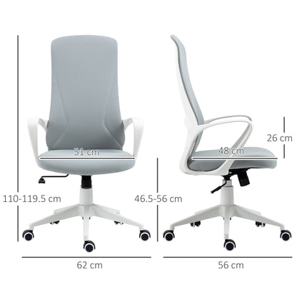 Vinsetto High Back Office Chair Fabric Desk Chair With Armrests Adjustable Height Swivel Wheels Light Grey