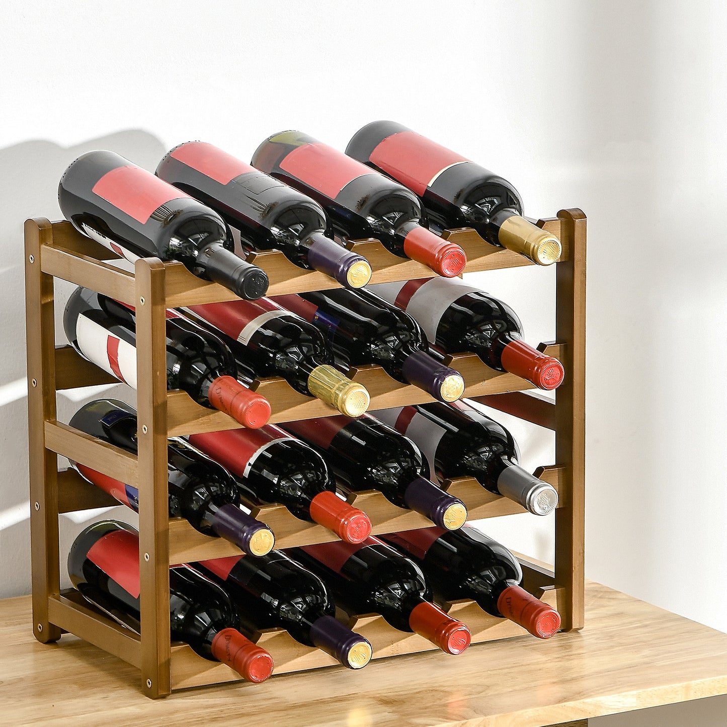 Homcom Free Standing Bamboo Wine Rack with 16 Bottles Holder