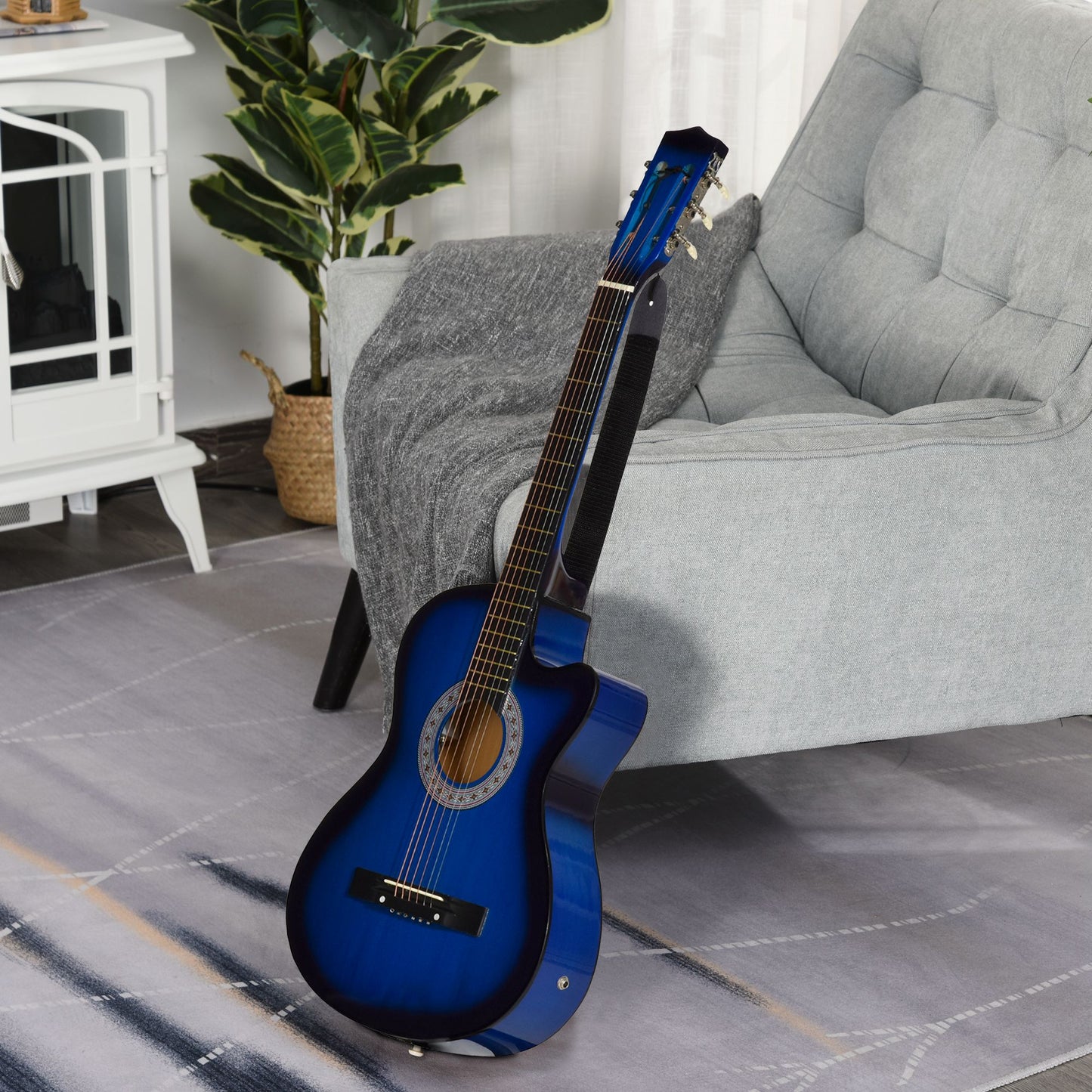 Homcom 38" Beginners Basswood Acoustic Guitar Blue