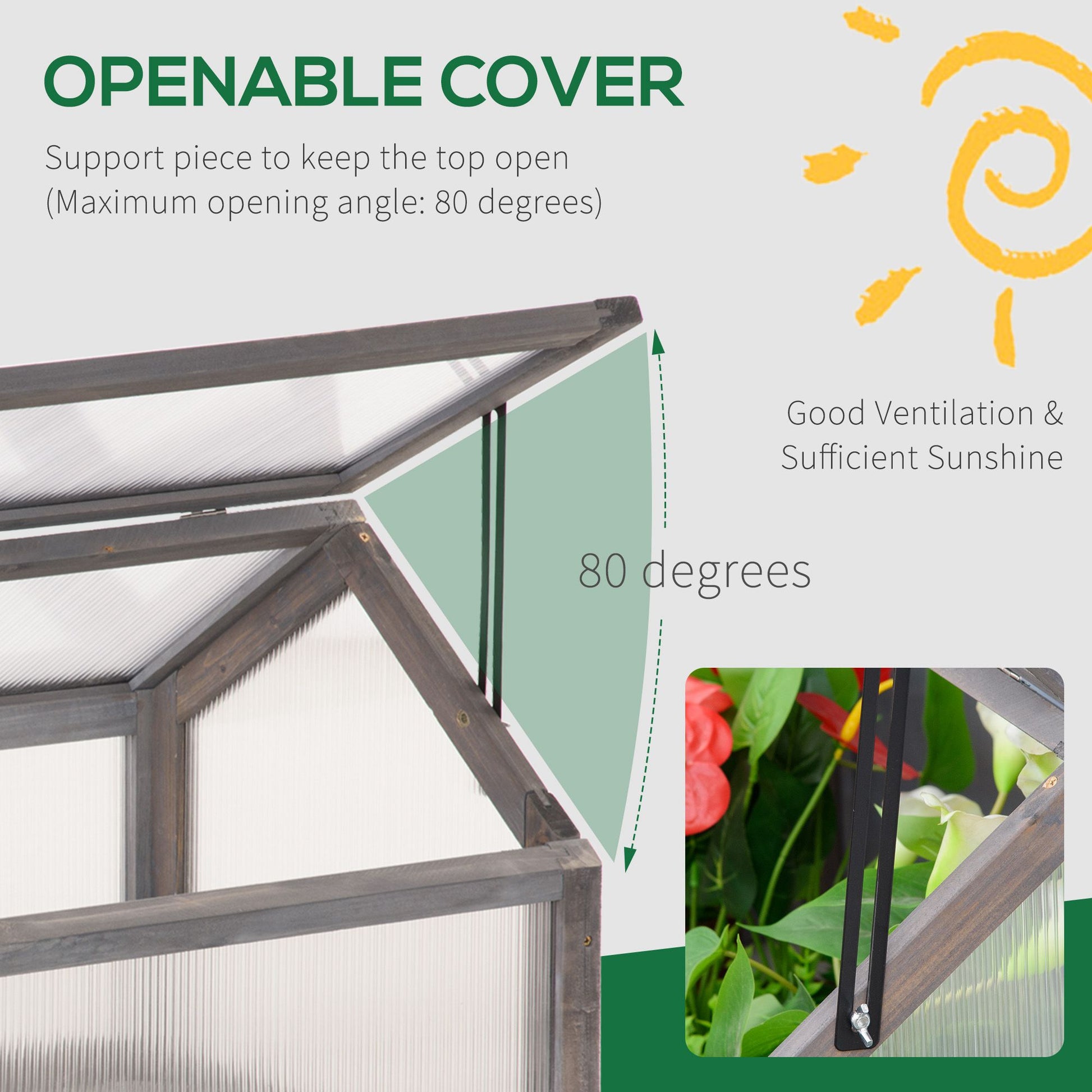 Outsunny Wooden Cold Frame Garden Polycarbonate Greenhouse with Openable Top Cover